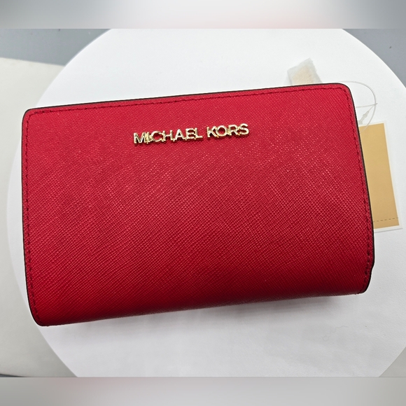 Michael Kors Medium Crossgrain Leather Wallet Red - Picture 1 of 7